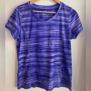 MADE FOR LIFE LARGE PURPLE WHITE HEATHERED V-NECK QUICK-DRI SHIRT TOP - NWOT